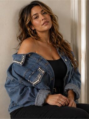 Savanna Jane Blue Denim Jacket with Pearl Accents